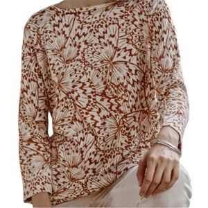 J. Jill Sweater Women's Large Butterfly Printed Oatmeal Rust Crop Sleeve